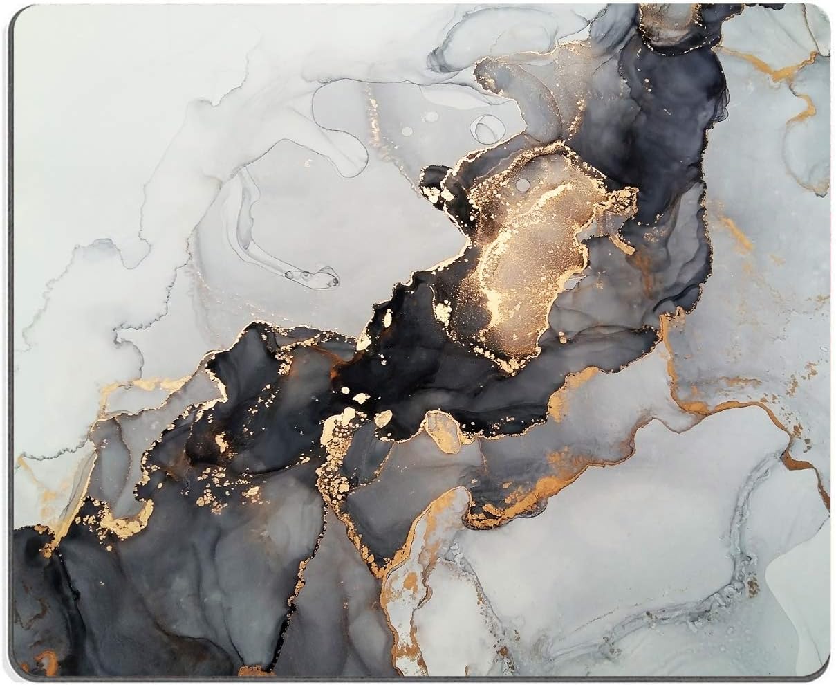 White Black Gold Marble Mouse Pad, Professional Customized Gaming Mouse Mat, Square Waterproof Mouse Pad Non-Slip Rubber Base MousePads for Office Home Laptop Travel, 9.5"x7.9"x0.12" Inch