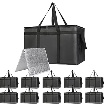 Bodaon Large 10-Pack Insulated Food Delivery Bag With Hard Bottom, L Catering/Pizza Cooler Bags, Rideshare Delivery Bag, Thermal Cold/Hot Styrofoam Carrier for Travel/Shopping/Car
