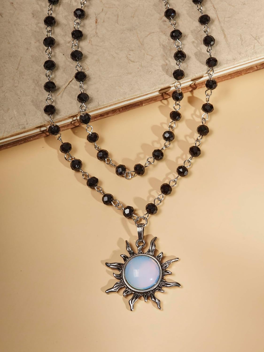 Sacina Gothic Emo Grunge Sun Choker, Black Bead Choker Necklace, Black Jewelry, Gothic Goth Necklace, Halloween Christmas Jewelry Gift for Women image 5