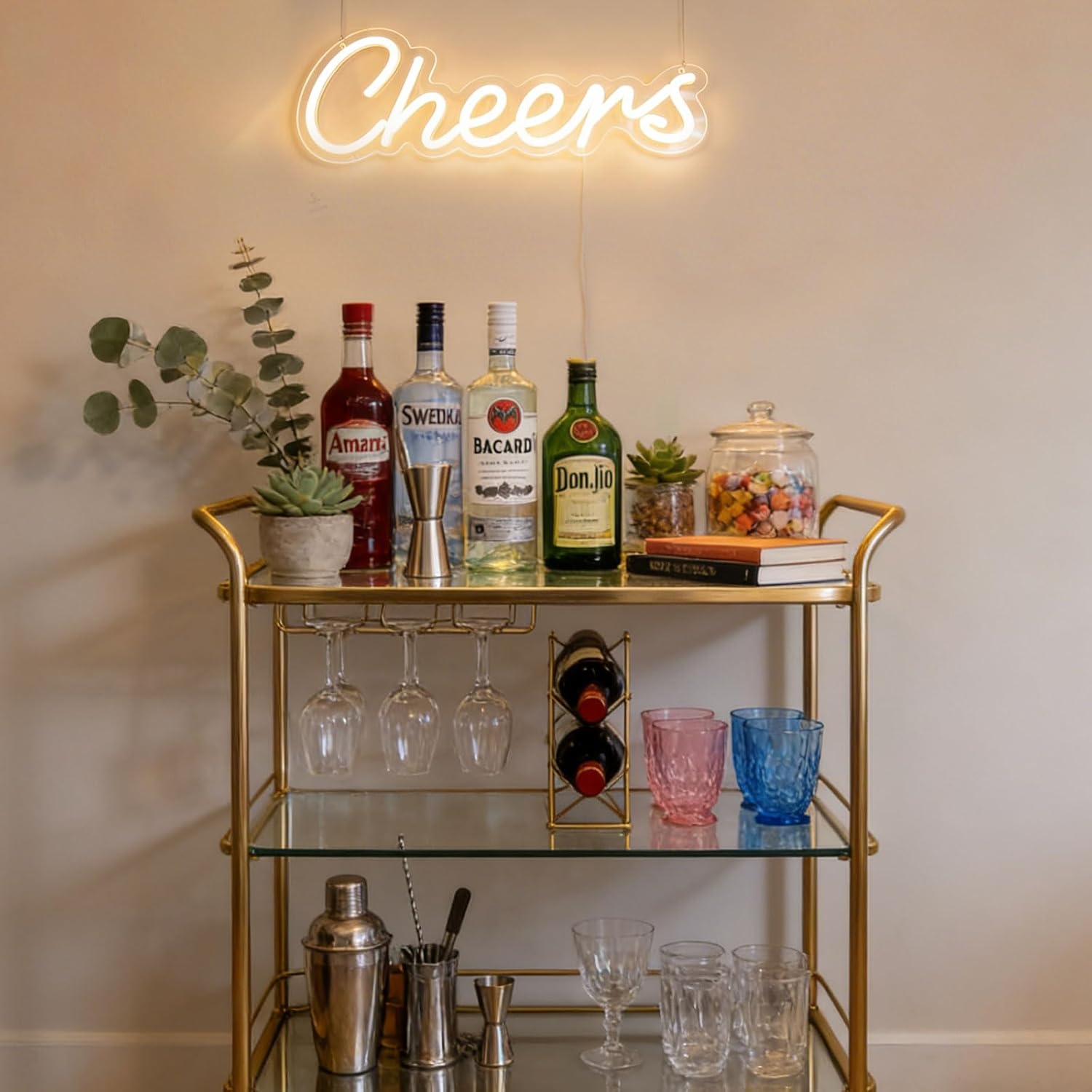 LED Cheers Neon Sign for Home Bar, USB Powered Warm White Bar Light with Dimmable Control, Wedding Party Wall Decor for Kitchen Restaurant 15.75x5.51