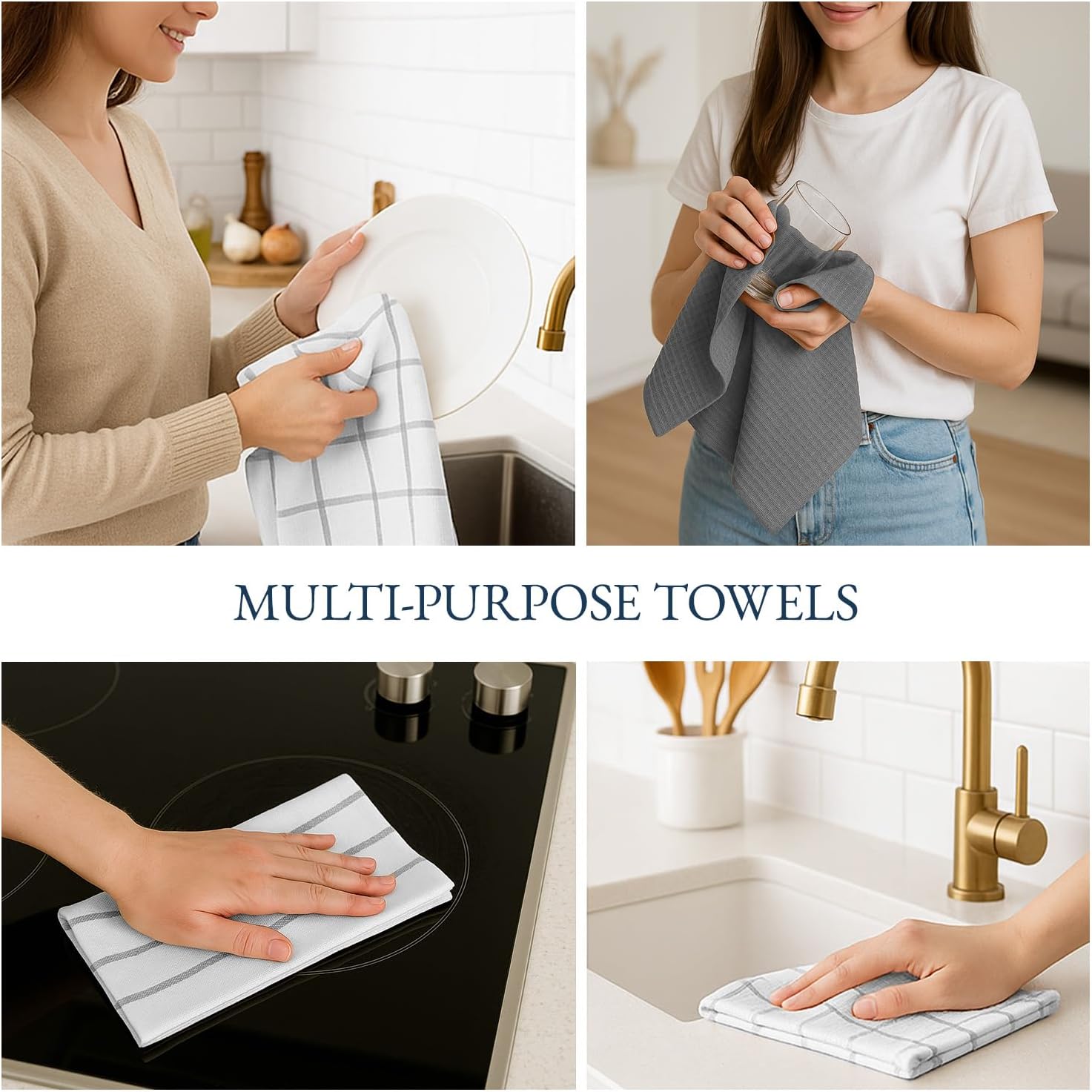 LANE LINEN Kitchen Towels & Dishcloths Set of 12-100% Cotton, Quick-Drying 18” x 28” Absorbent Dish & Tea Towels, Soft Hand Towels for Kitchen - Grey