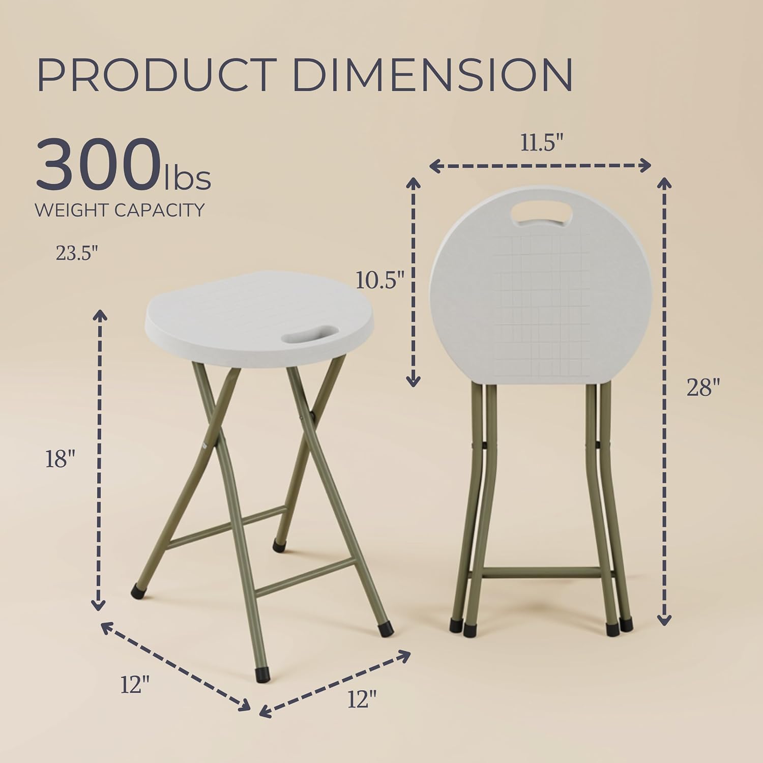 Lavish Home Portable Folding Stools with Handle Set of 2, White, 18 Inch
