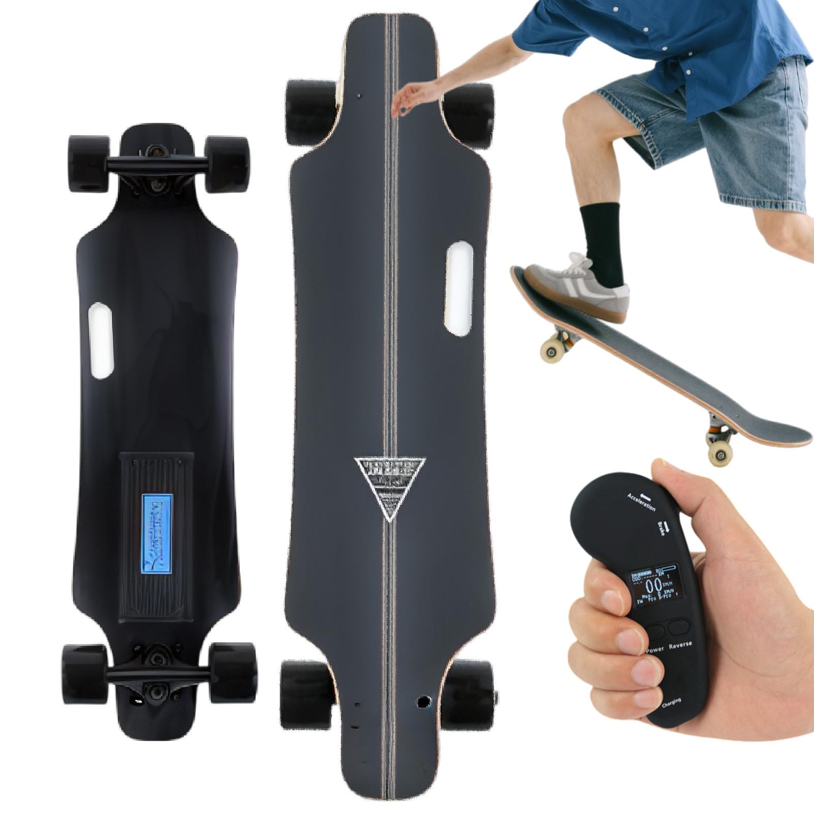 Patineta Eléctrica Longboard para Adultos Y Principiantes Cubierta De Arce De 7 Capas con Amortiguación, Ascenso De Pendientes del 15% Al 30%, Control Remoto LCD De 4 Velocidades 30km