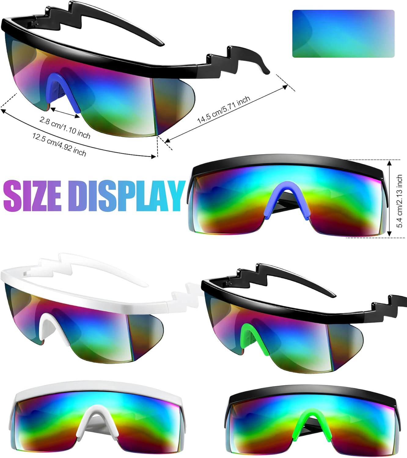 Frienda 3 Pairs Retro Semi Rimless Sunglasses 80s 90s Zigzag Sunglasses Colored Transparent Lens Glasses for Men Women - Image 2