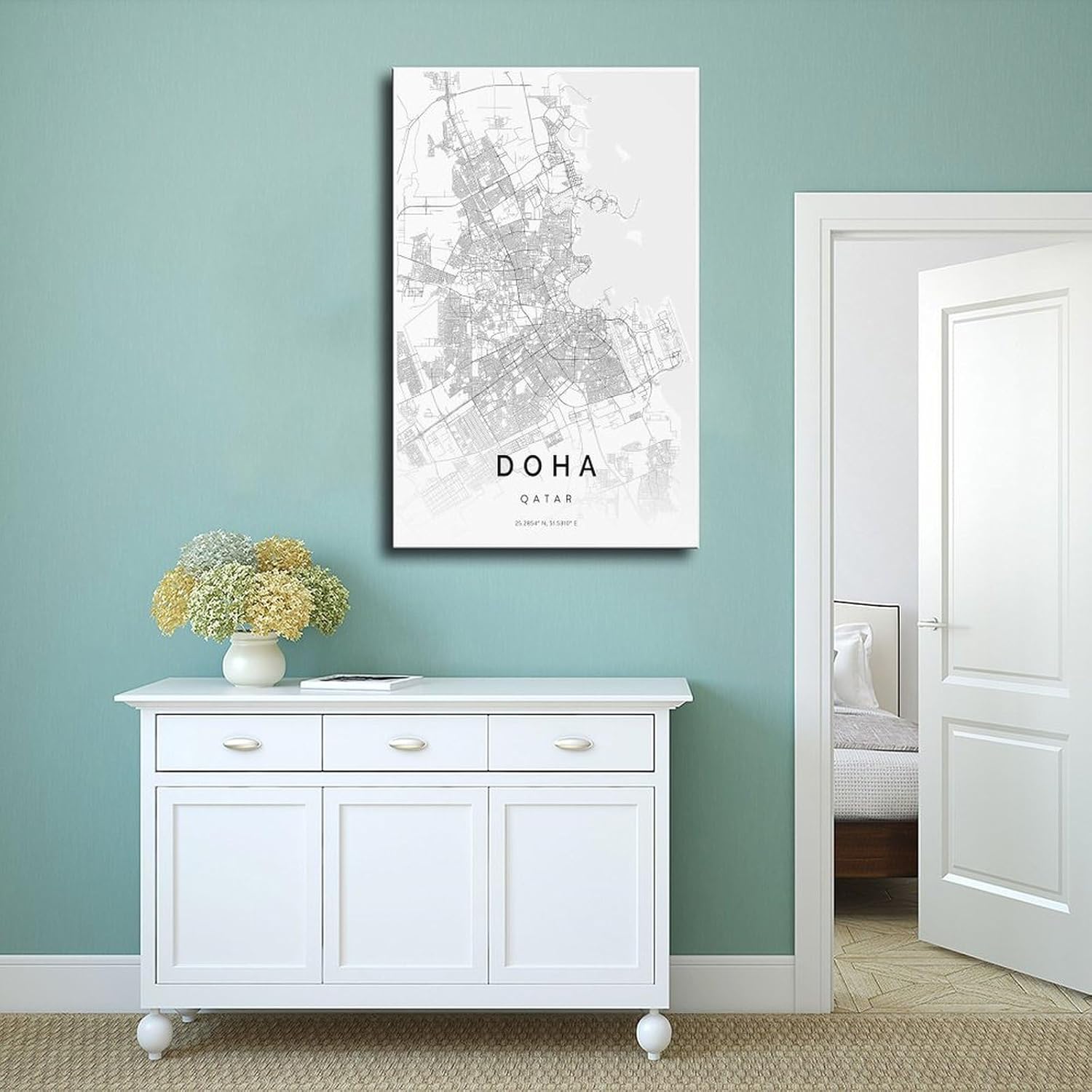 BHCNA Simple Doha, Qatar City Map Poster for Room Aesthetics Canvas Wall Art And Print 16x24inch(40x60cm)