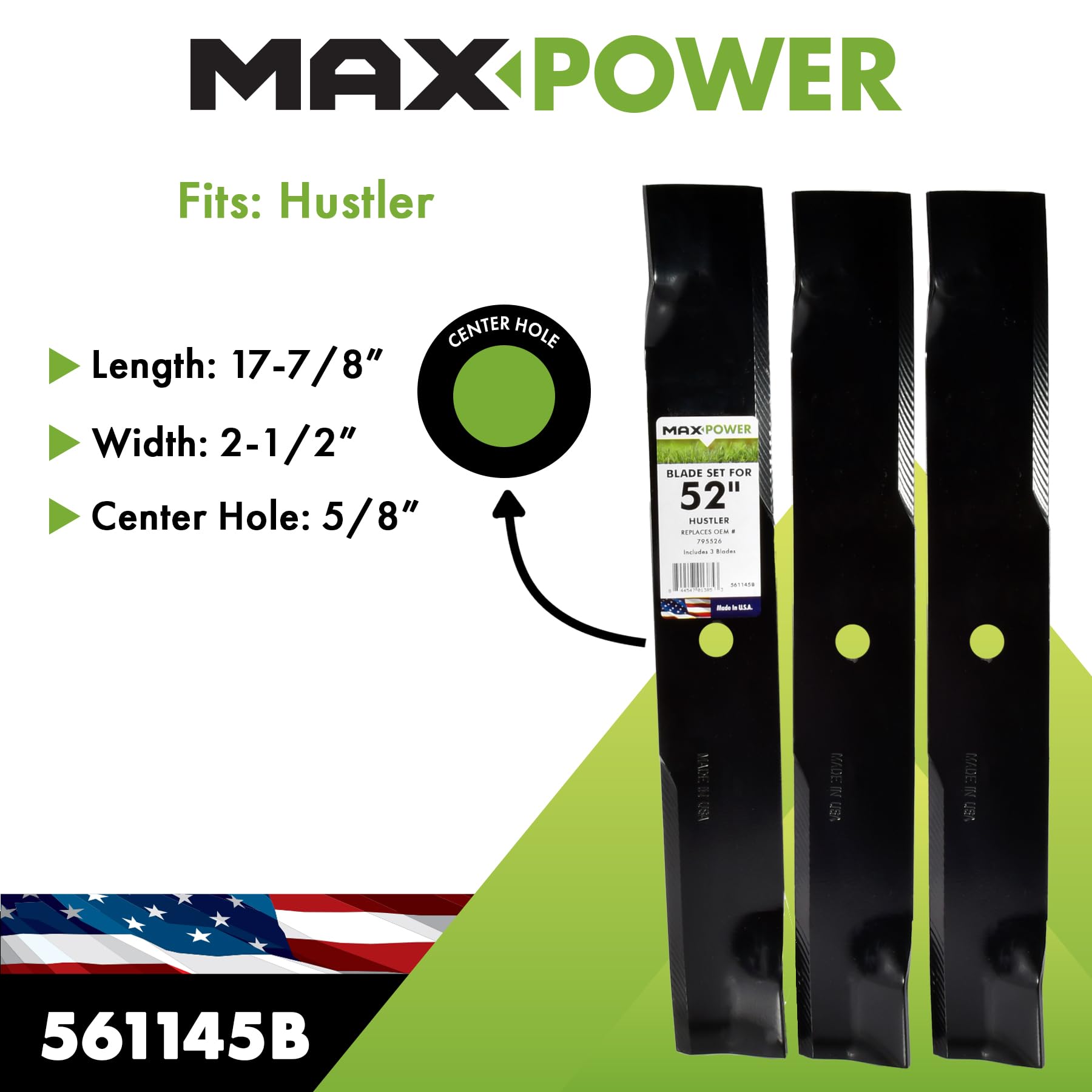3 Replacement XHT USA Blades For Hustler Super Z, Z, & XR-7 Side