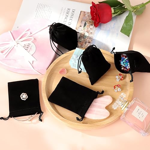 Miniatura 5 de ENNIYU Bolsas de terciopelo de alta calidad con cordón, bolsas de joyería negras, bolsas de caramelos, bolsas de calendario de Adviento de 3 x 4,