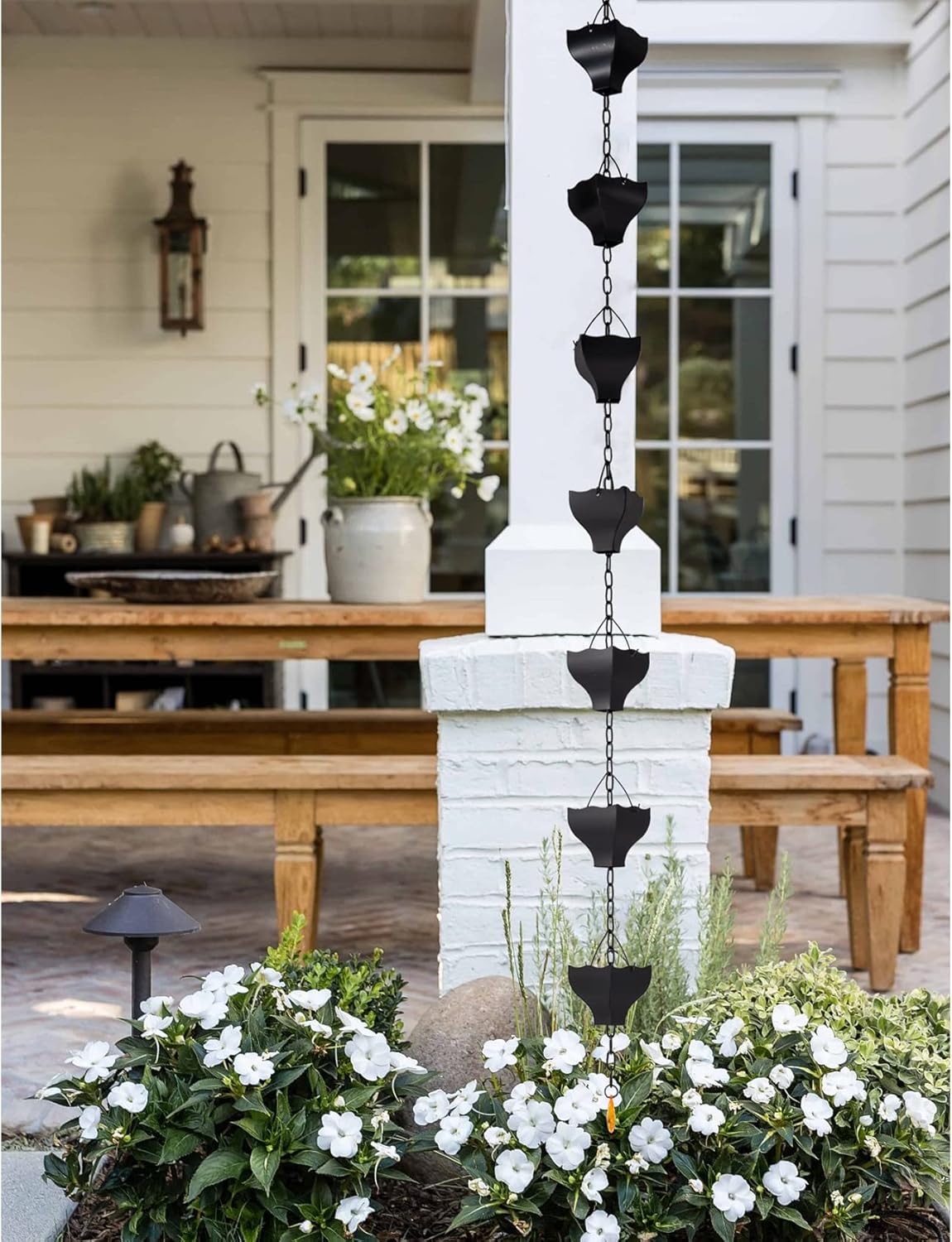 Rifachua 8.5ft Black Rain Chain for Gutters Downspouts Outside, Rain Chains Black Cups Barrel, Functional and Decorative Replacement for Gutter Downspouts