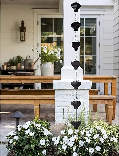 Miniatura 3 de Cadena de lluvia negra de 8.5 pies para canaletas en el exterior, cadenas de lluvia de barril de copas negras, reemplazo funcional y decorativo para