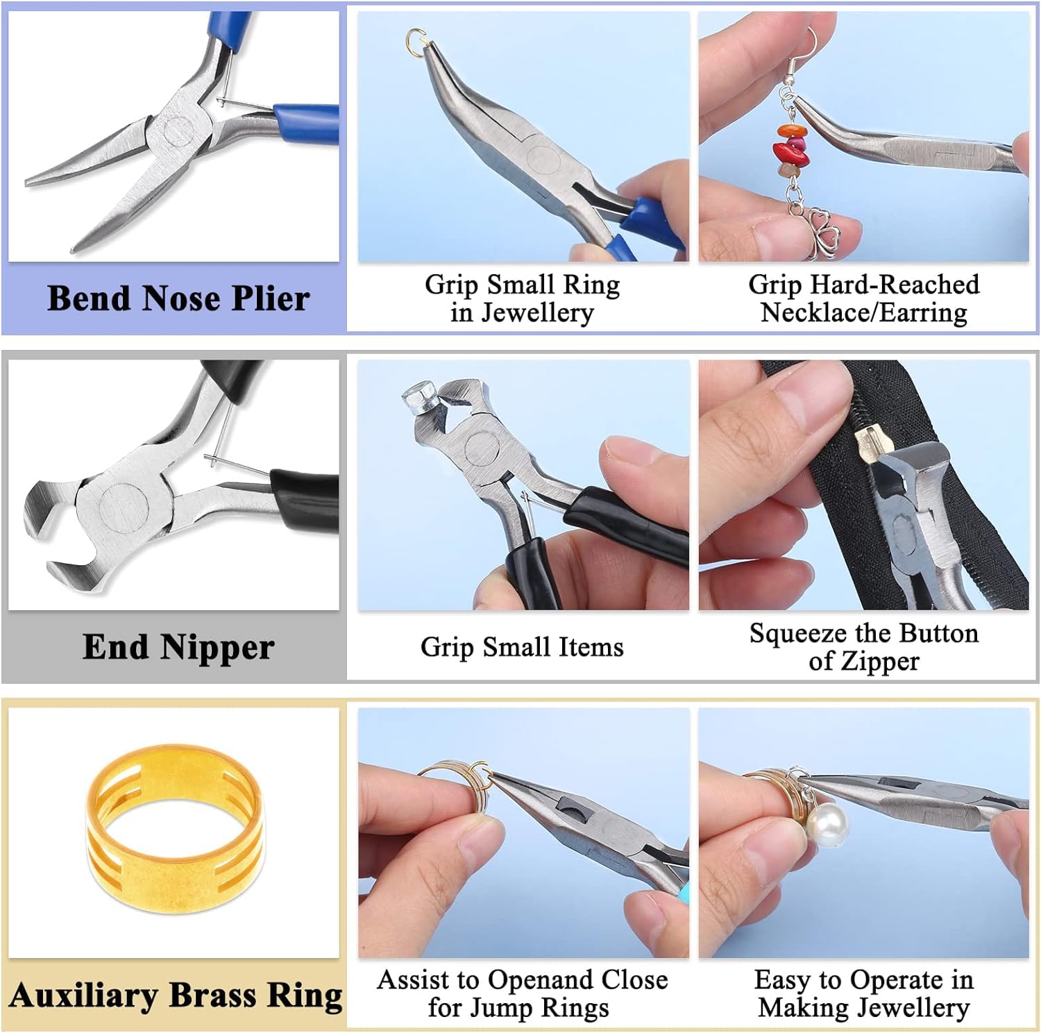 Sixstore 5 PCS Jewellery Pliers Kit with Spring, Jewellery Making Set including Needle, Round, Bent Nose Plier, Wire Cutter - Image 4