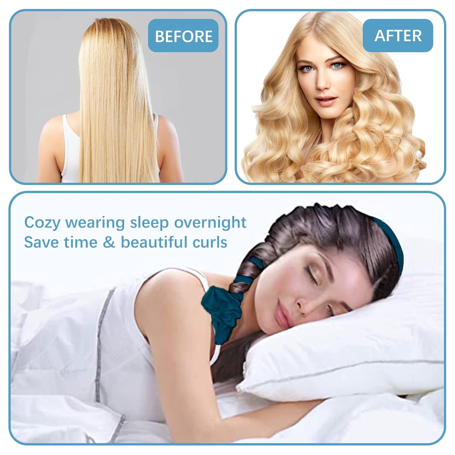 Heatless Hair Curler Soft Heatless Curling Rod Headband Beauty Sleeping Hair Curly Rollers Silk Ribbon Curls No Heat Curler Wave Overnight Hair Styling Tools Gift for Medium Long Hair Women (Blue) : Beauty & Personal Care