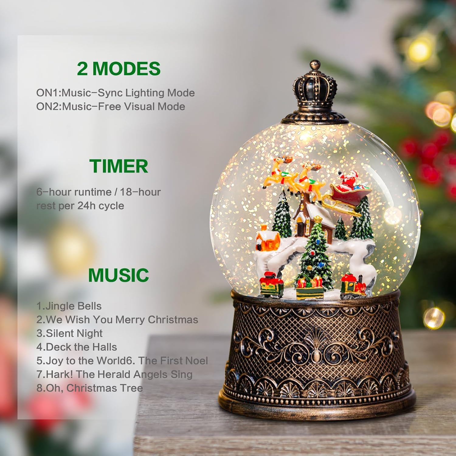 Christmas Snow Globes Lantern with Music, Winter Village Scene Snow Globes with Swirling Glitter Effects, USB/Battery Powered with 6-Hour Timer, Christmas Decorations