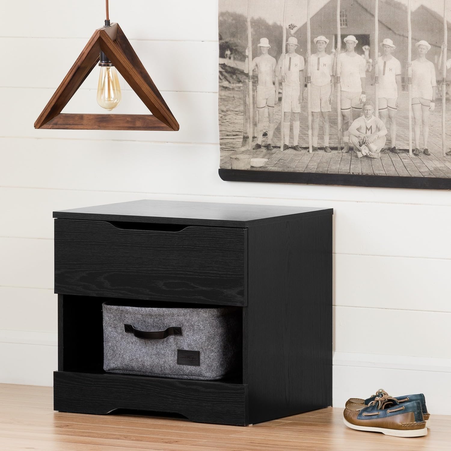 HomeStock Artisanal Abode Nightstand - Versatile Nightstand for Bedrooms, Convenient Bedside Table/Stand, Functional Storage Solution for Bedrooms Black Oak