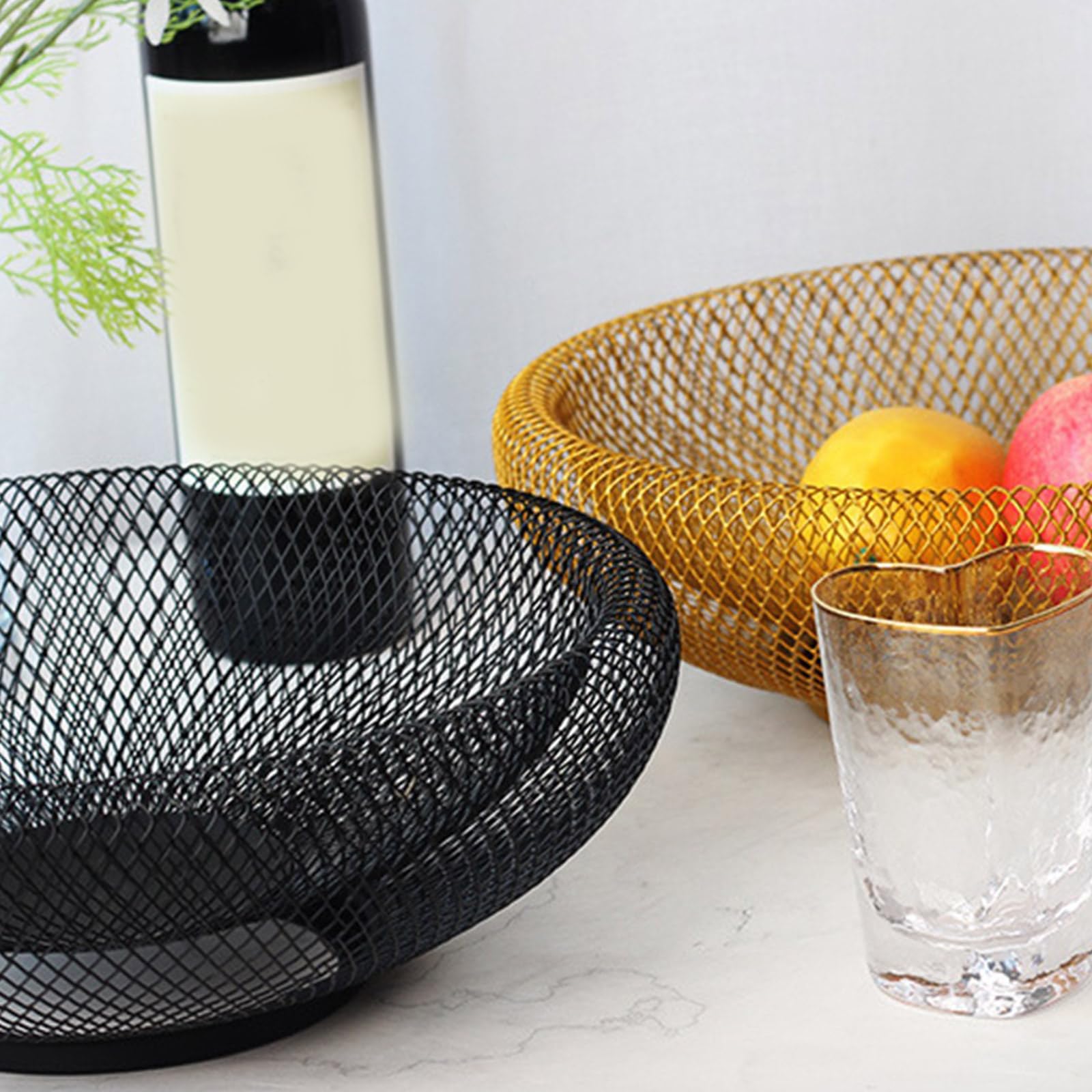 Elegante cesta de almacenamiento de malla de hierro, accesorio portátil para encimera de cocina o sala de estar, elegante accesorio para el hogar
