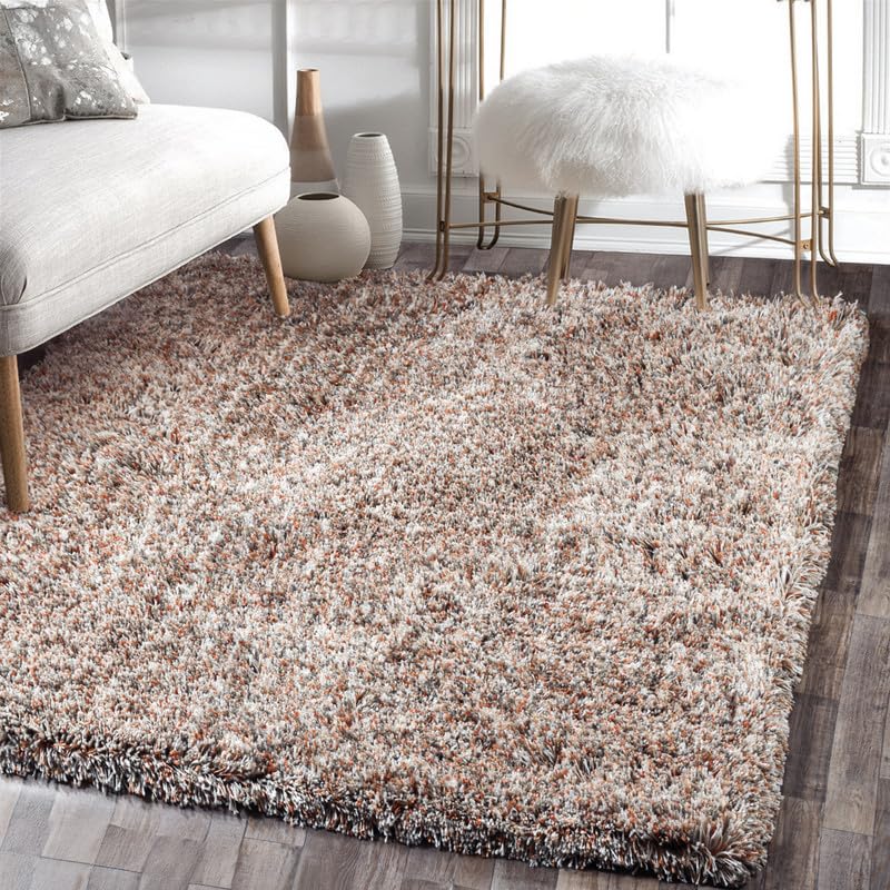 Image of FIASCO Round Shaggy Carpet Plain Fur Rugs Home and Office Sqaure Microfiber 2 Inch Pile Height Back in Canvas Modern Interior Mats 5X5 Feet Orange Ivory Mix