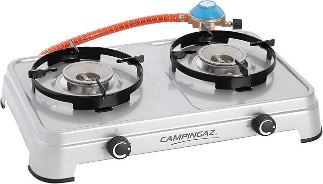 Campingaz Camping Cook CV Gas Stove, 2-Burner, Camping Stove, Operation with Gas Cartridge, Portable Gas Stove with 3600 W, Cartridge Stove with 2 Infinitely Adjustable Hotplates