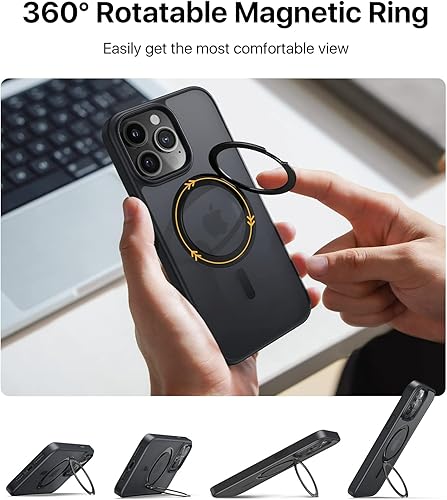 Miniatura 3 de Danmus Funda para iPhone 15 Pro con soporte de anillo de 360 compatible con MagSafe protección militar contra caídas, funda magnética a prueba de