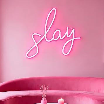 Slay Neon Sign - Dimmable Pink LED Wall Decor for Bedroom, Bar Party & Salon, USB-Powered Room Light 8.5 x 12.6 inch