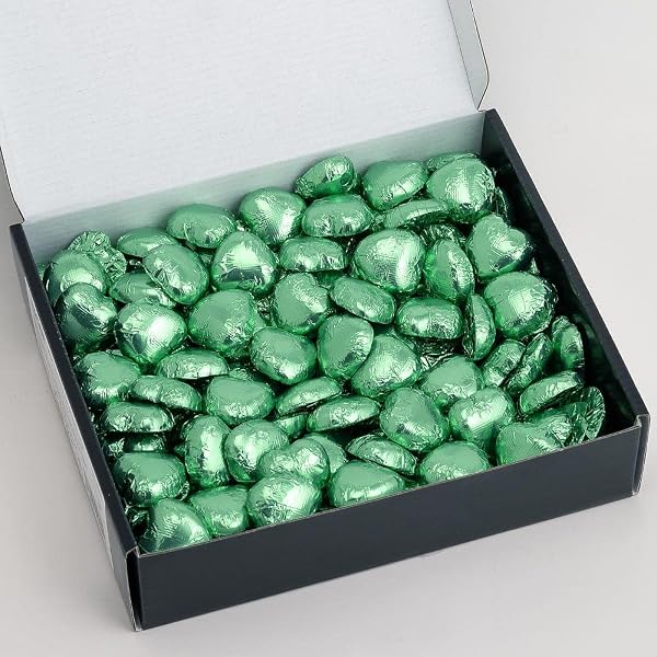 Italian Options Milk Chocolate Foiled Hearts, 100 Chocolates, Green Foil - 4