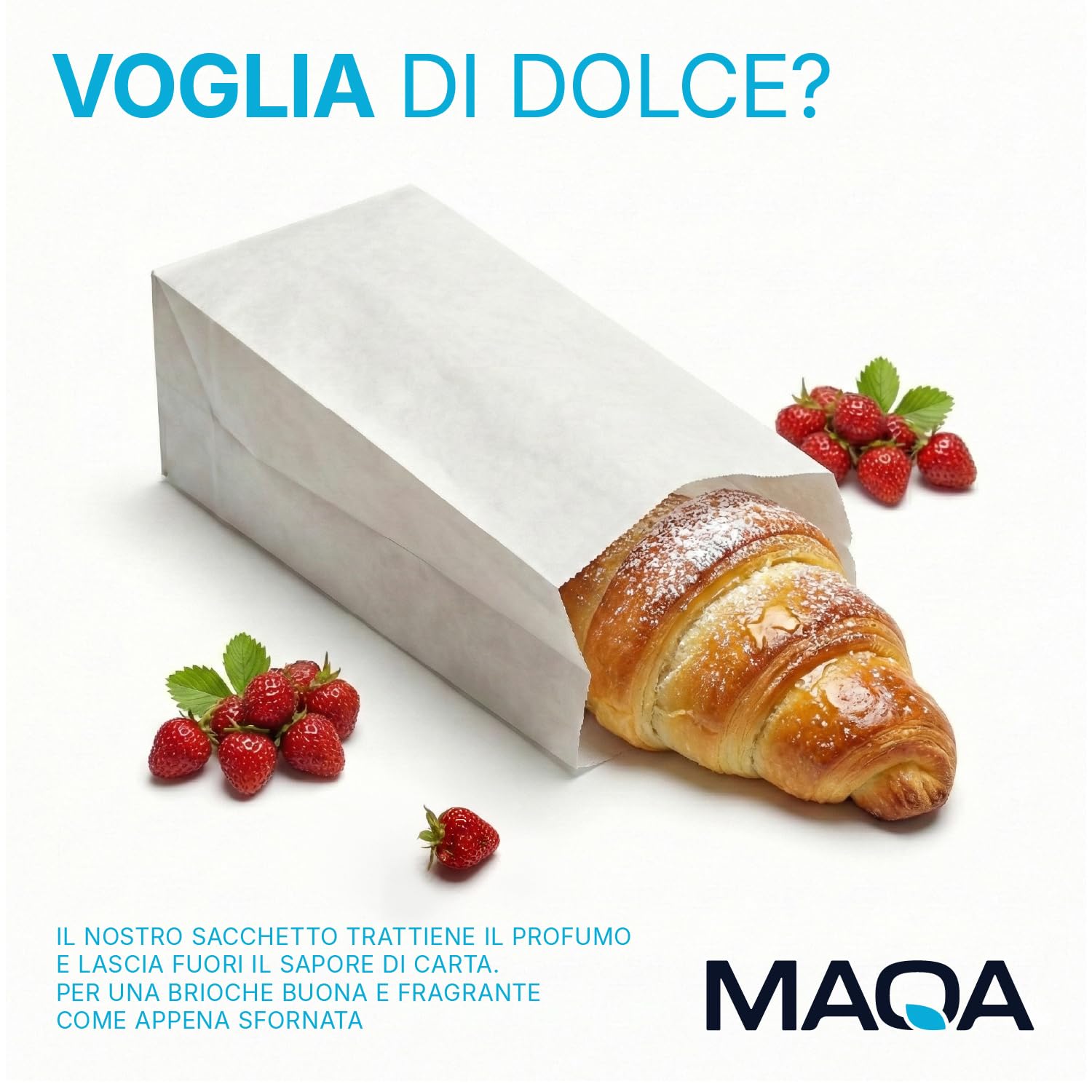 MAQA Bolsas de papel kraft blanco para alimentos Bolsa de papel kraft blanco para croissants, pizzas, dulces, almendras garrapiñadas, caramelos 19+15x38 cm/1000