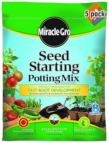 Miracle-Gro Mezcla para macetas de inicio de semillas, 8 cuartos de galón, paquete de 5