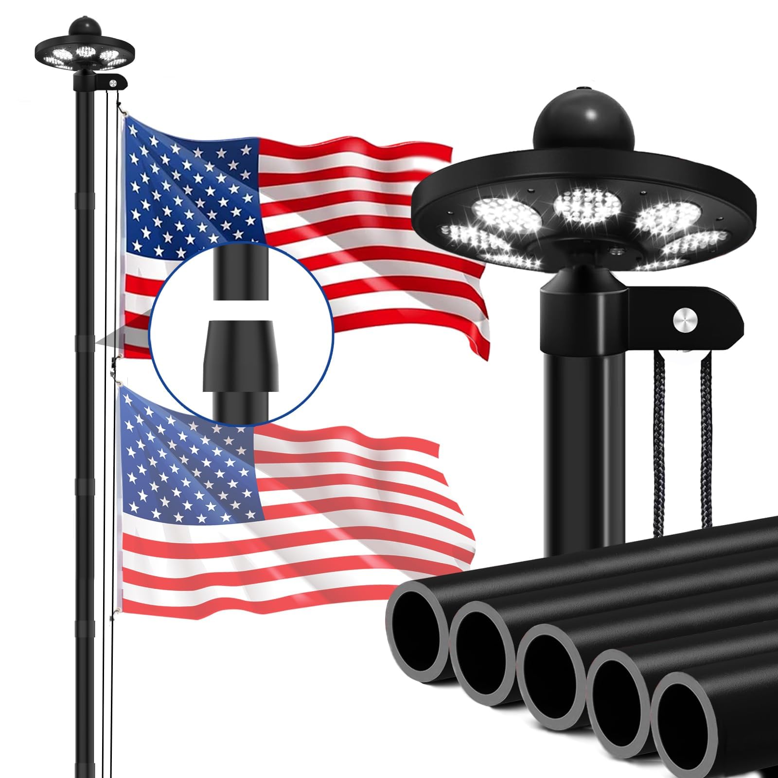 Photo 1 of GHOSOONE 20FT 12 Gauge Flag Pole for Outside House with Solar Light