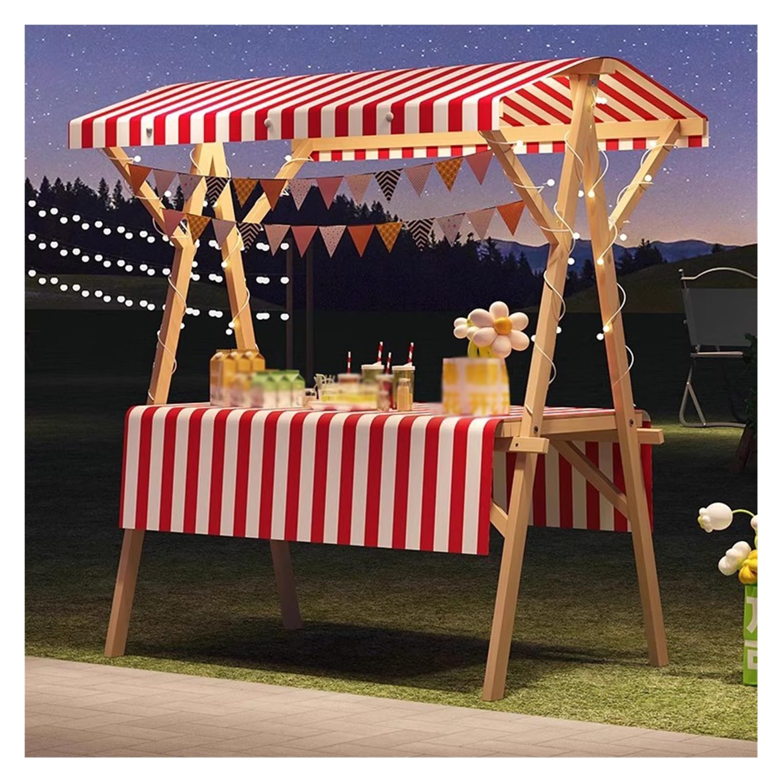Generisch Marktstand-Ausstellungsstand mit Markise, Imbisswagen aus Holz, Faltbare Bauernmarktstände for Straßen-/Bauernmärkte/Handwerksausstellungen(Red,150x60x200cm)