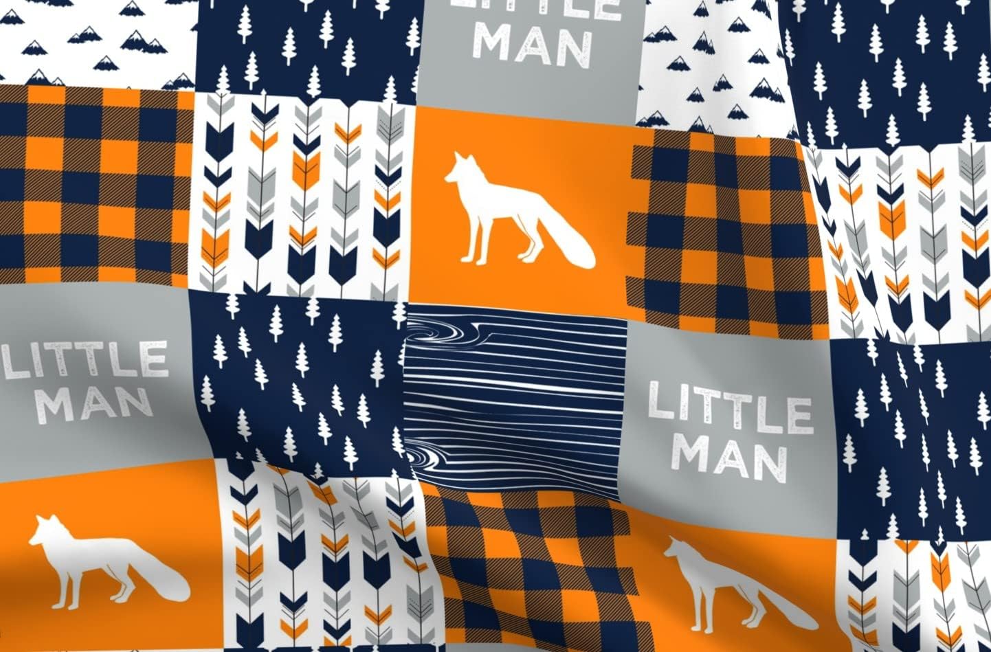 Fabric - Patchwork Wholecloth Orange Navy Fox Arrows Little Man Trendy Printed on Chiffon Fabric Fat Quarter - Sewing Fashion Apparel Dresses Home Decor