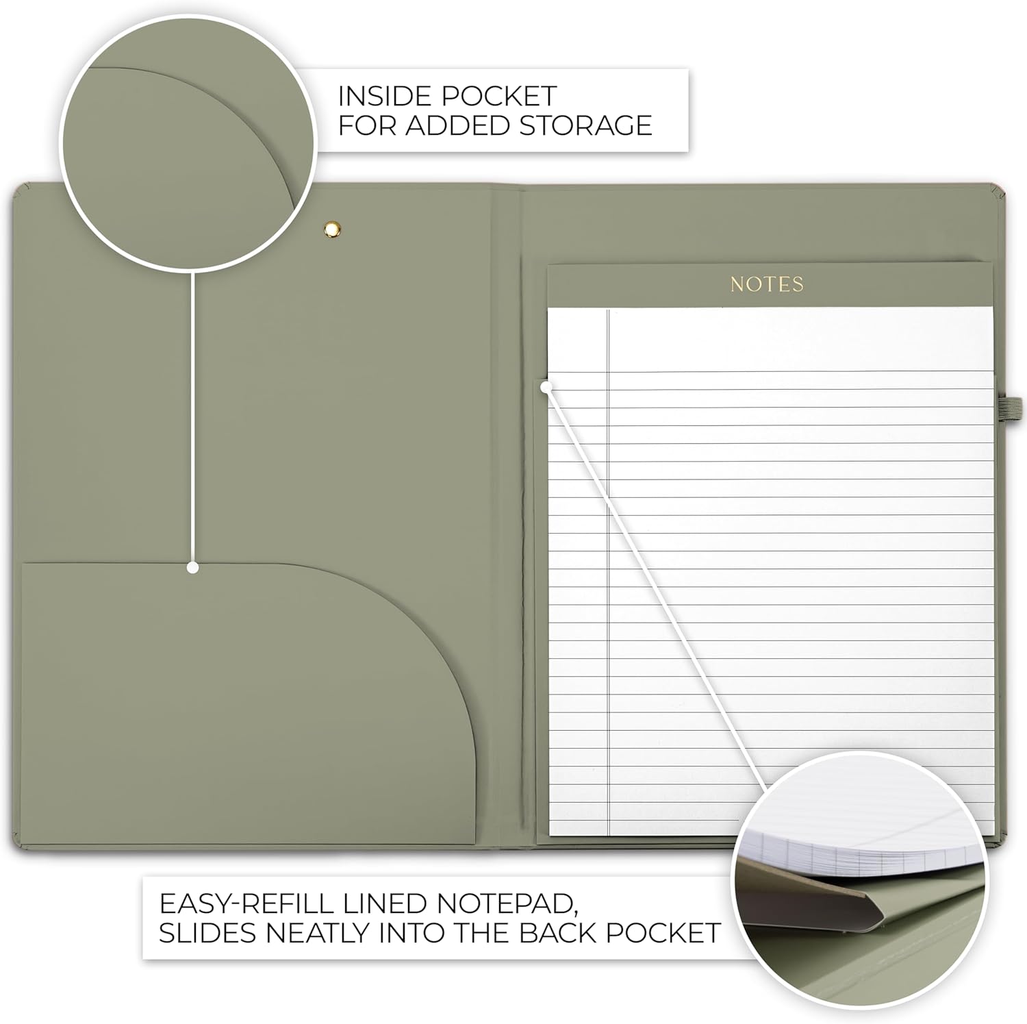 Aesthetic Clipboard Folio with Refillable Lined Notepad & Interior Pocket – Cute Padfolio/Legal Pad Holder for Women – Easily Organize Notes at Work, School, or Home - Image 6