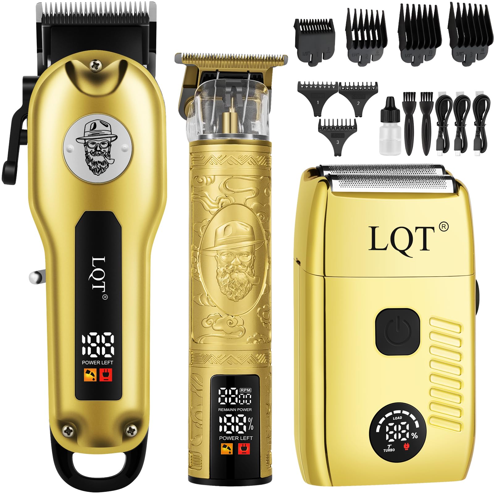 Professional Hair Clippers &amp; Beard Trimmer for Men - Electric Razor &amp; Grooming Kit, Rechargeable Cordless Hair Clippers for Barbers with LCD Display, Hair Cutting Kit, Gift for Men/Dad/Husband