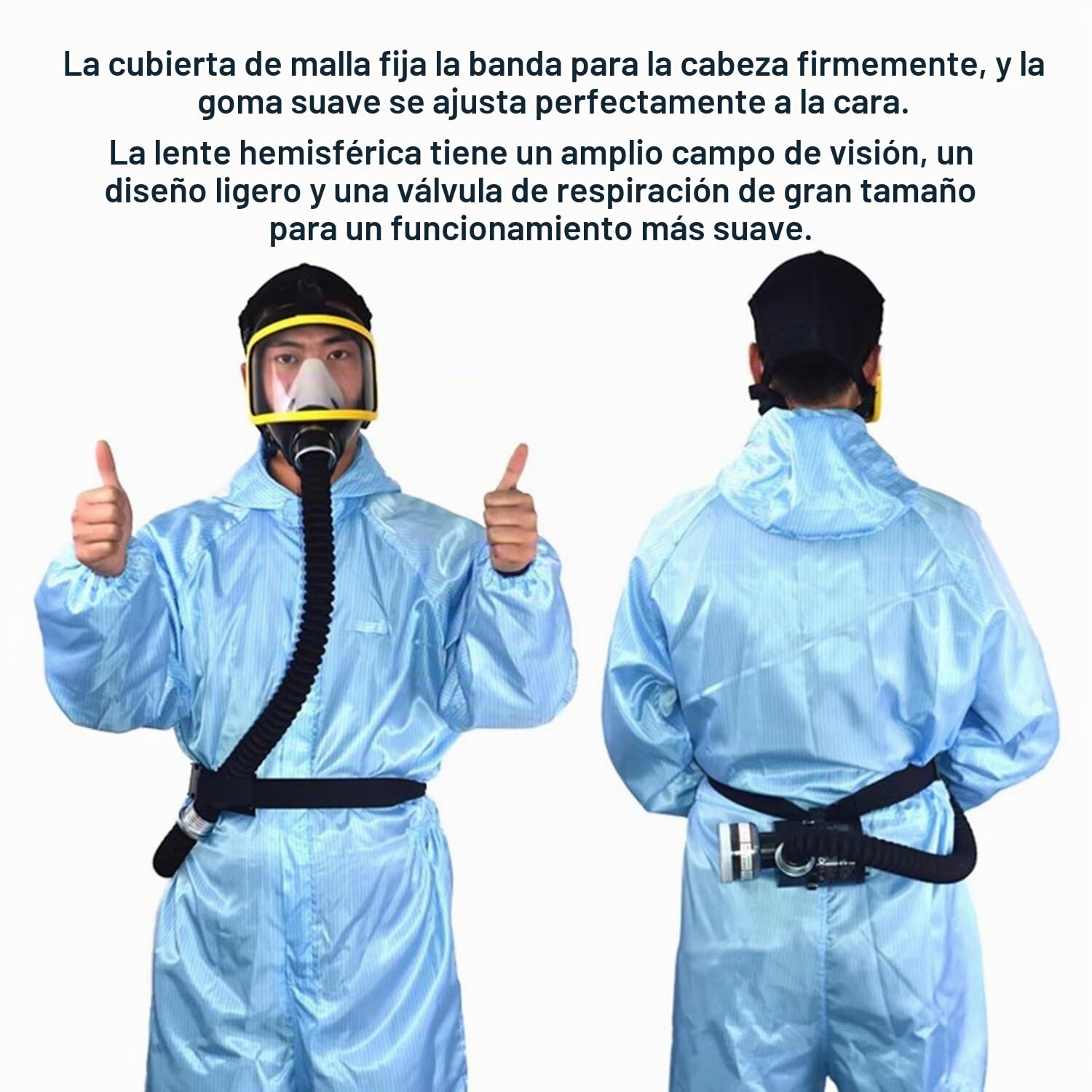 Sistema eléctrico de alimentación de aire de flujo constante – Respirador de gas químico de cara completa para pesticidas, filtros de silicona, soldadura de laboratorio, pintura a prueba de