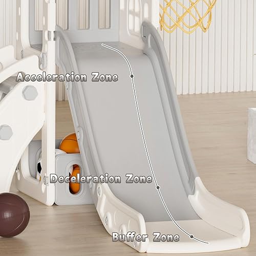 Miniatura 4 de XJD Tobogán 5 en 1 para niños pequeños de 1 a 3 años, juego para interiores y exteriores para niños pequeños con aro de baloncesto y pelota, espacio