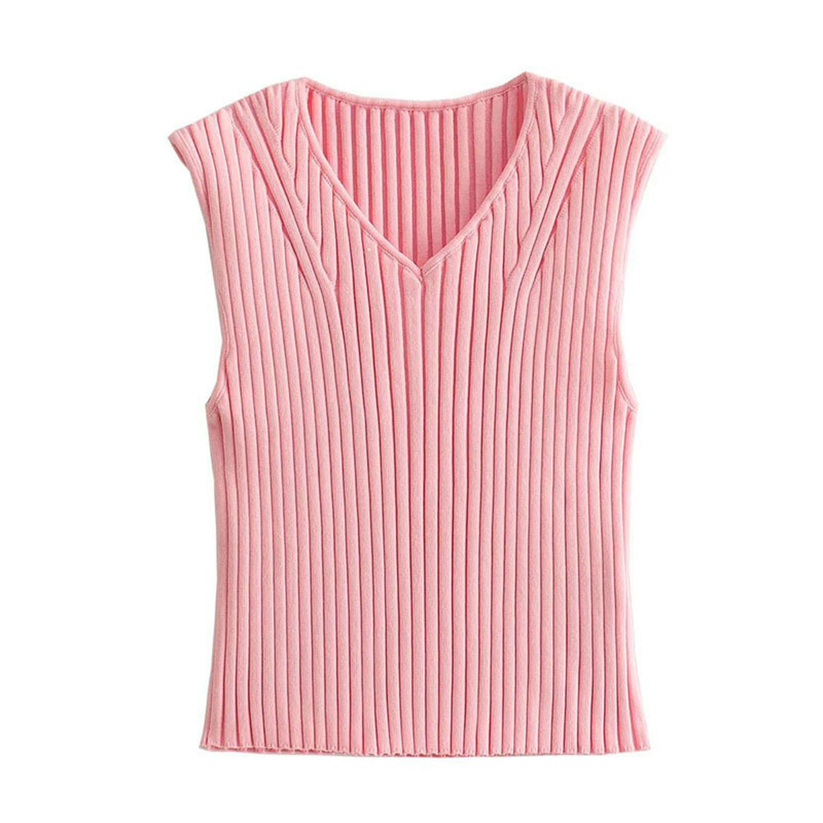 Falda Midi de canalé con Top de Punto asimétrico y Cuello en V sin Mangas para Mujer - Tops - S