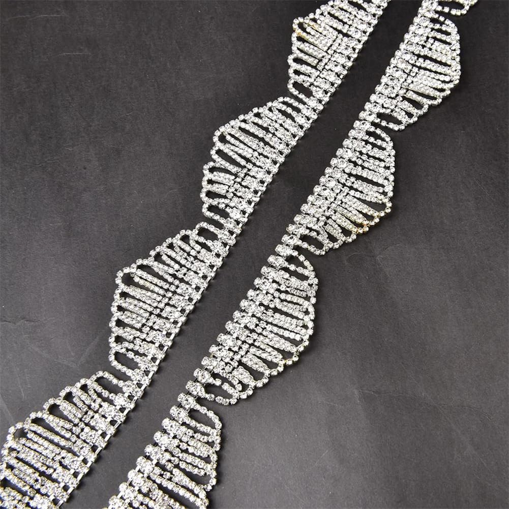 Frędzle z kryształkami, Szklane frędzle z kryształkami i przyszytymi wykończeniami Złoto Srebro 45-90 cm(Style 3,45cm long)