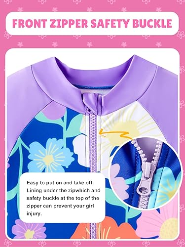 Miniatura 3 de Angel season Trajes de baño de manga larga para niñas, traje de baño de una pieza con protección contra erupciones, UPF50+ para niños pequeños, con