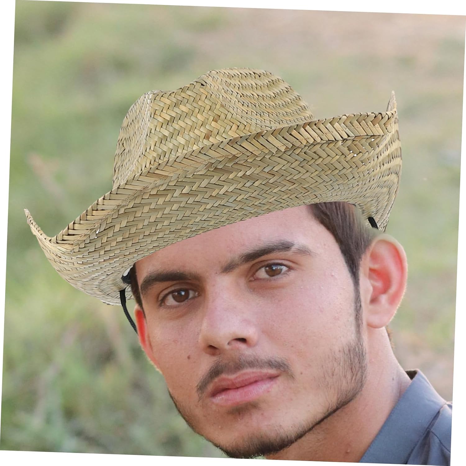 Men's Straw Cowboy Hat, Black Ribbon, Wide Brim, Halloween Season