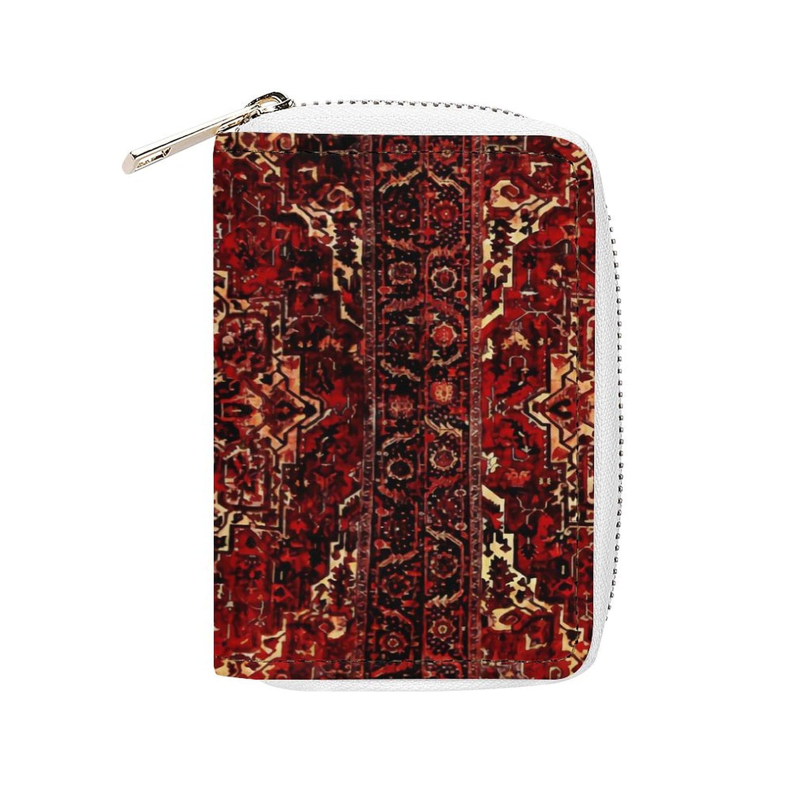 ZLJKMFY Oriental Rug Design in Dark Red Portable And Compact Leather Card Bag