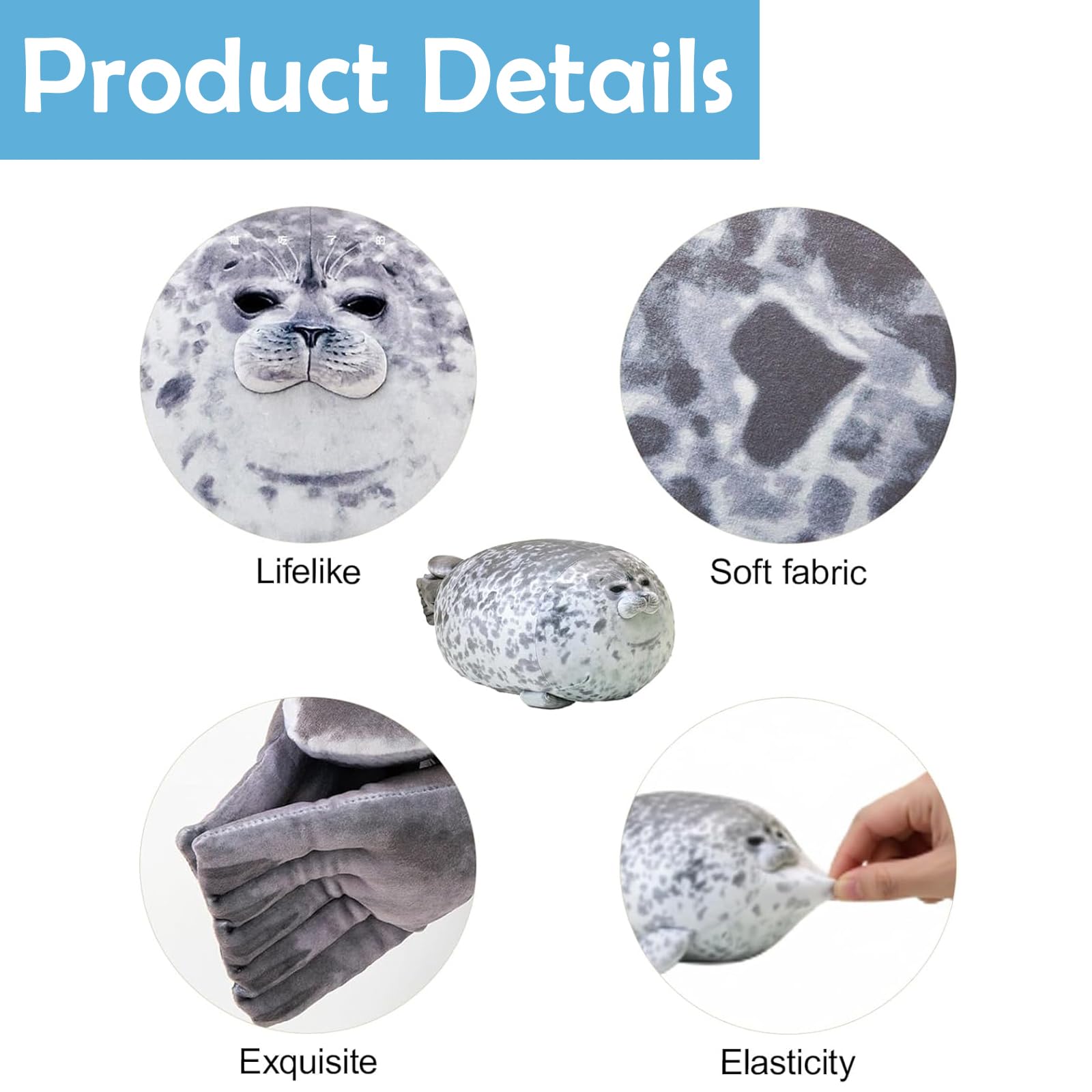 20CM Seal Cotton Stuffed Animal Grey (7.87inch), Soft Seal Hugging Pillow, Cute Ocean Pillow Pet - Image 3