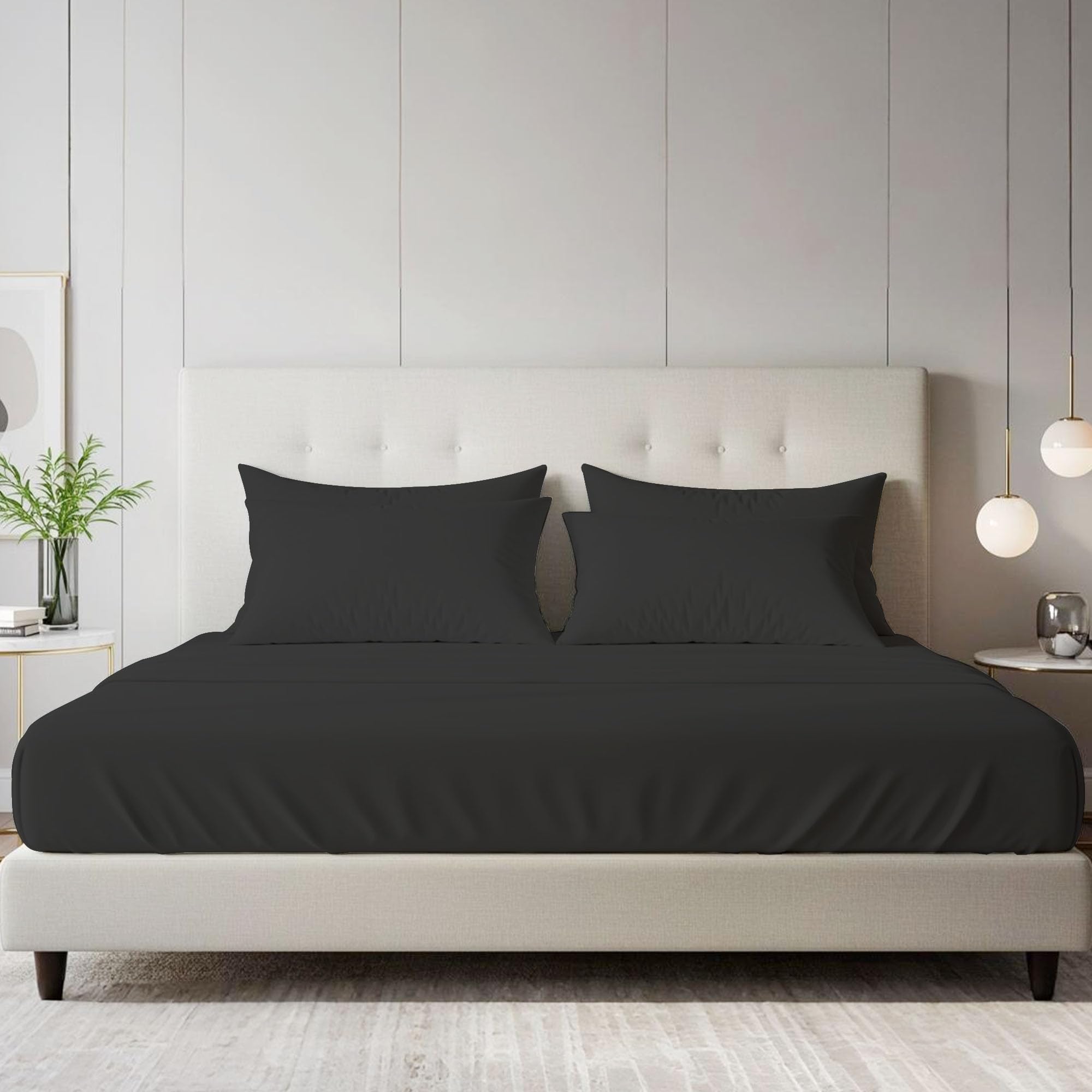Bloombedding Charcoal 100% Egyptian Cotton 400Tc Double Fitted Sheet, 40Cm Deep Pocket