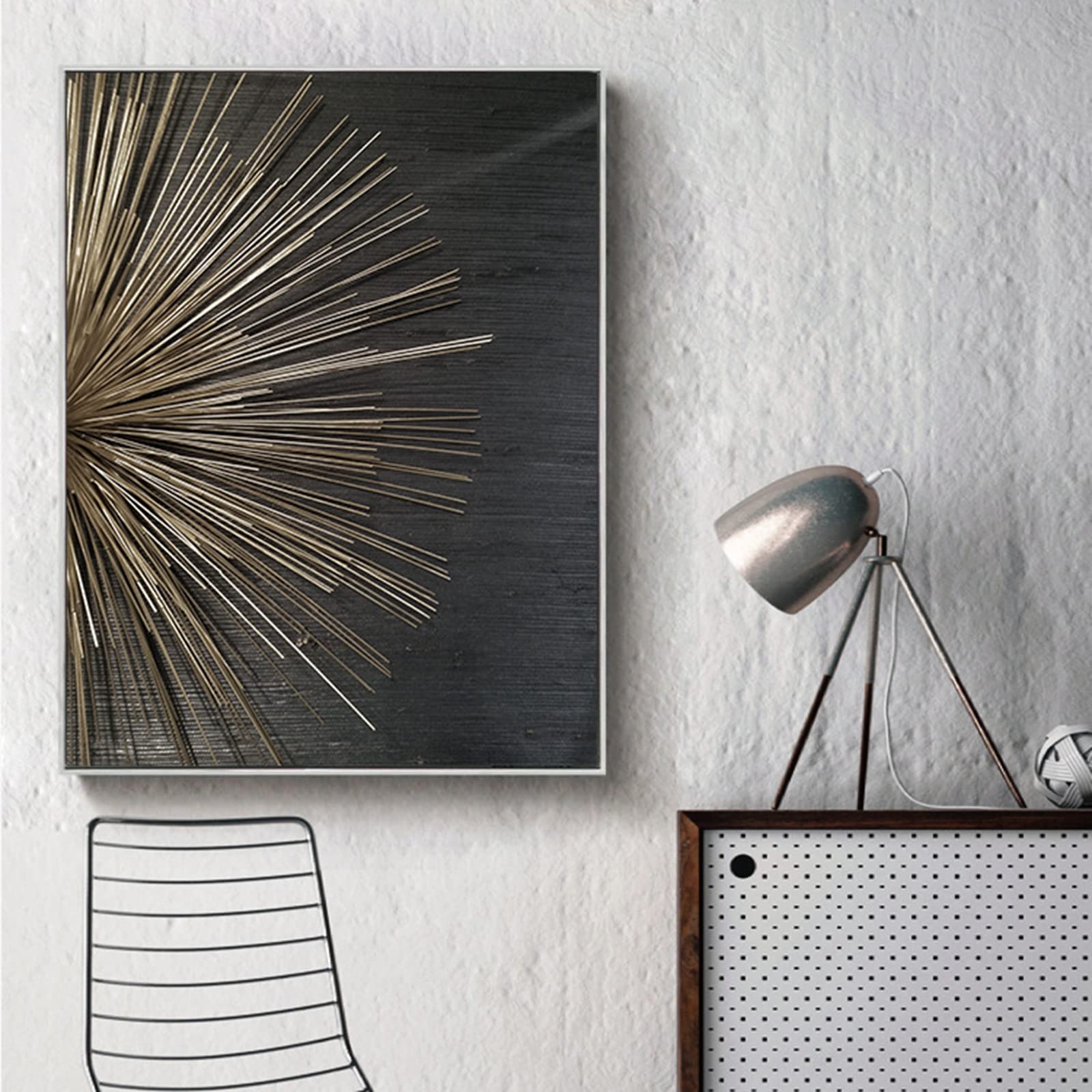 HEHGVCF Set di 3 poster su tela con motivo a righe in oro, nero, bianco e oro, set di immagini astratte con anelli annuali, stampe artistiche da parete, senza cornice (A++B+C, 50 x 75 cm)