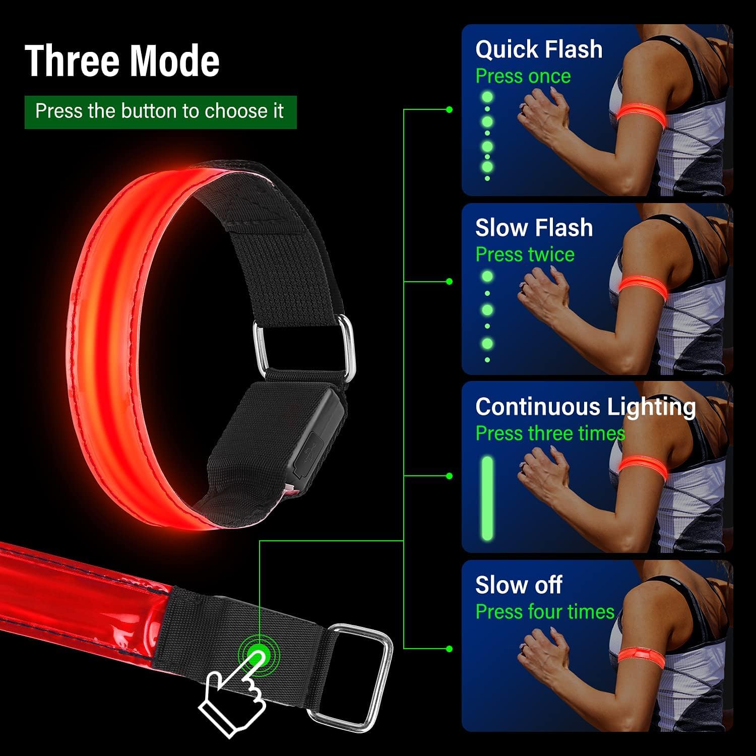 Braccialetti LED Ricaricabili USB - 4 Pezzi Con Luci RGB E Riflettori | Per Jogging, Bici E Sicurezza Notturna - Foto 4