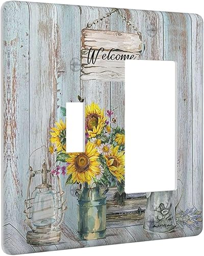 Miniatura 13 de Placa Cubierta de Interruptor de Luz de Palanca Individual con Diseño de Flor Botánica en Tablero de Madera Rústico Estilo Granja - Placa de Pared