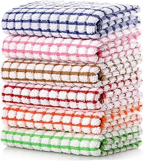 Kitchen Dish Towels, 16 Inch x 25 Inch Bulk Cotton Kitchen Towels, 6 Pack Dish Cloths for Dish Rags for Drying Dishes Clothes and Dish Towels
