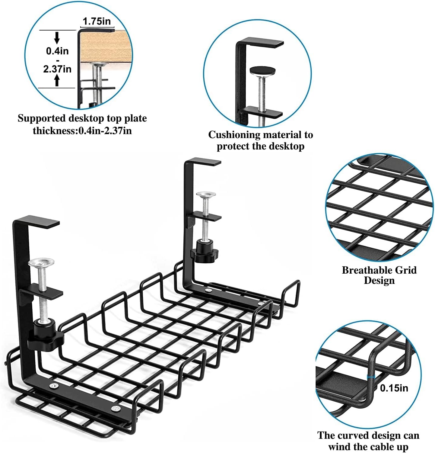Wire Basket Shelf Under Table Storage Rack Desk Cable Management Tray Cord Organizer image 5