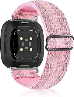 Elastic Nylon Bands Compatible with Fitbit Versa 4 / Versa 3 / Sense 2 / Sense, Soft Adjustable Breathable Sports Replacement Wristbands for Women and Men