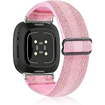 Elastic Nylon Bands Compatible with Fitbit Versa 4 / Versa 3 / Sense 2 / Sense, Soft Adjustable Breathable Sports Replacement Wristbands for Women and Men
