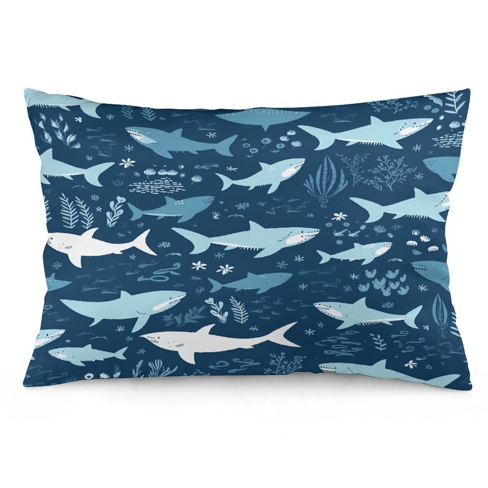 Sharks Throw Pillow Covers with Silent Zipper Polyester Pillow Protectors Removable Pillow Cases Soft Pillowcase Cozy Pillow Sham Cushion Cover for Sofa Car Bed 12 "x20