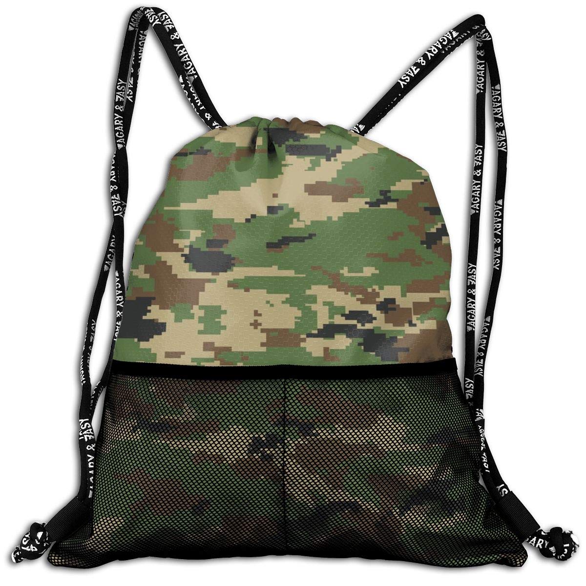 Sport Travel School Beam Backpack Army Green Camouflage 3D Print Beam Bag Basketball, Volleyball, Baseball Sackpack For Boys Teens Youth Sports & Workout Gear