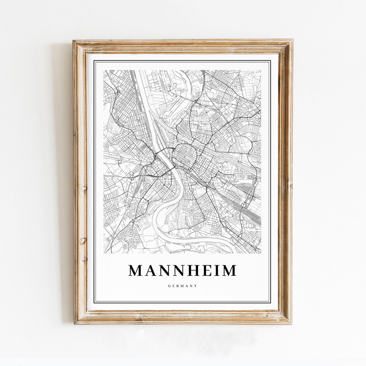Modern Black & White Poster of Mannheim Germany Baden württemberg 1 | 11x17 12x18 16x24 24x36 Unframed Print Wall Art | Minimalism City Traveler Gift | Minimalist Home Office Decor