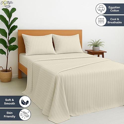 Miniatura 2 de Olympic - Juego de sábanas de algodón de 400 hilos tamaño Queen, juego de sábanas de 4 piezas para colchones de hasta 12 pulgadas de profundidad,
